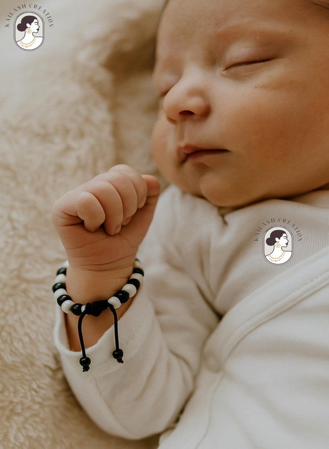 Kailash Creation ™ Baby Nazariya Bracelets Kada for Newborn Boys & Girls (0-5 Years) | Adjustable Black & White Beads Thread | Baby Shower, Birth, Naming Ceremony & Mundan Function (Black and White, Pack of 2) - Image 3